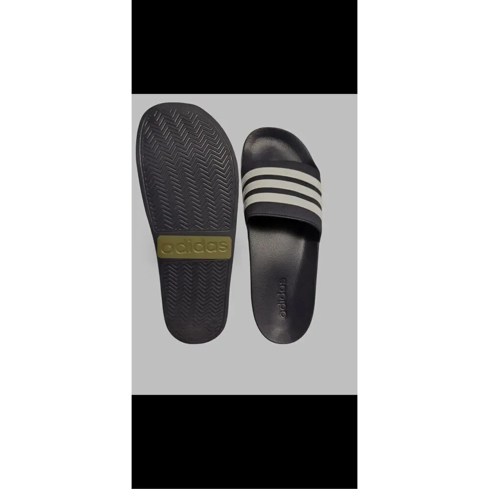 Adidas Black Slides with White Stripes Size 12-12.5